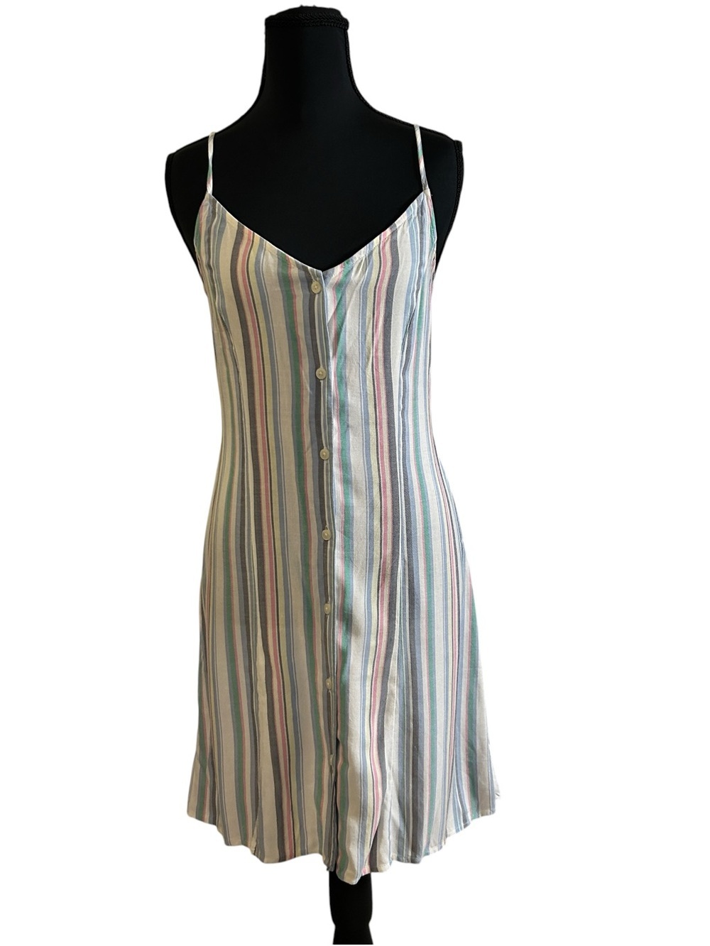 Arizona Jean Co Pastel Striped Button Front Cami Slip Dress S